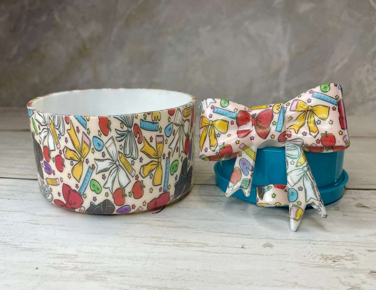 School tumbler boot and straw topper