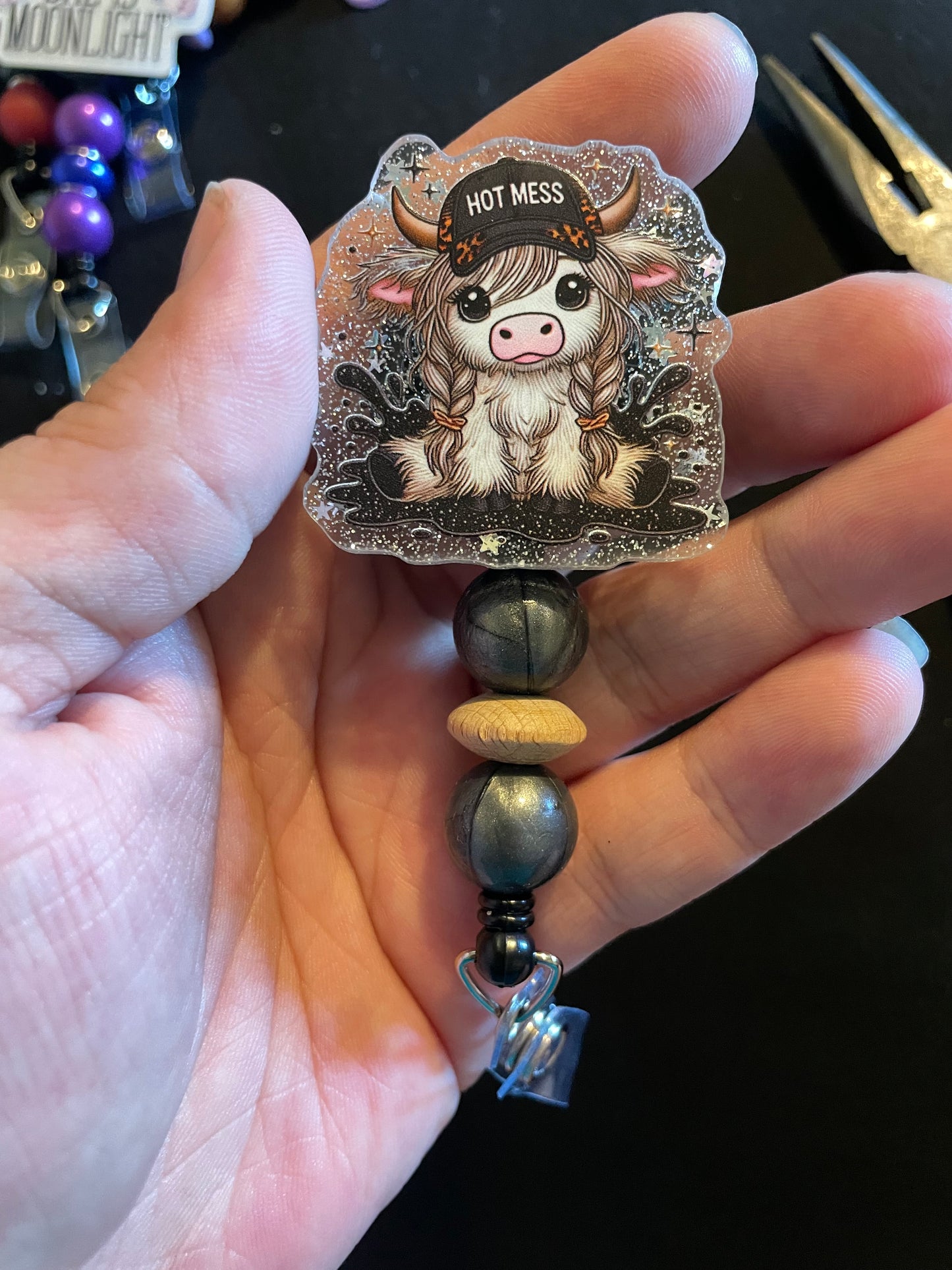 Hot mess cow badge reel