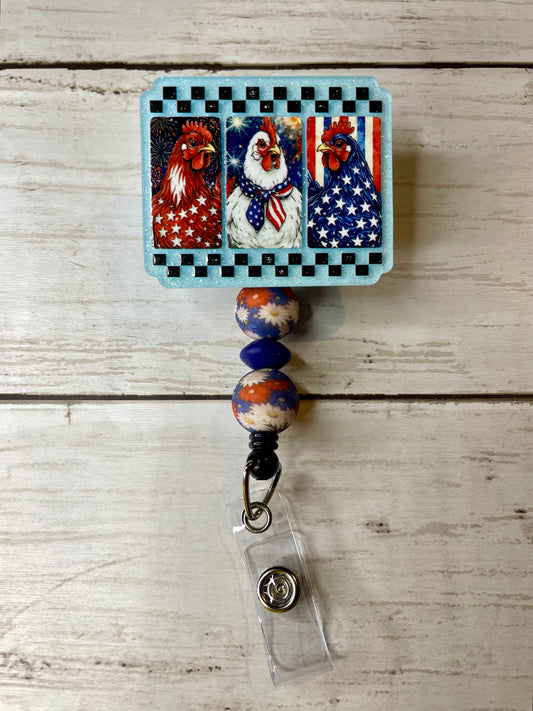 Patriotic chicken badge reel
